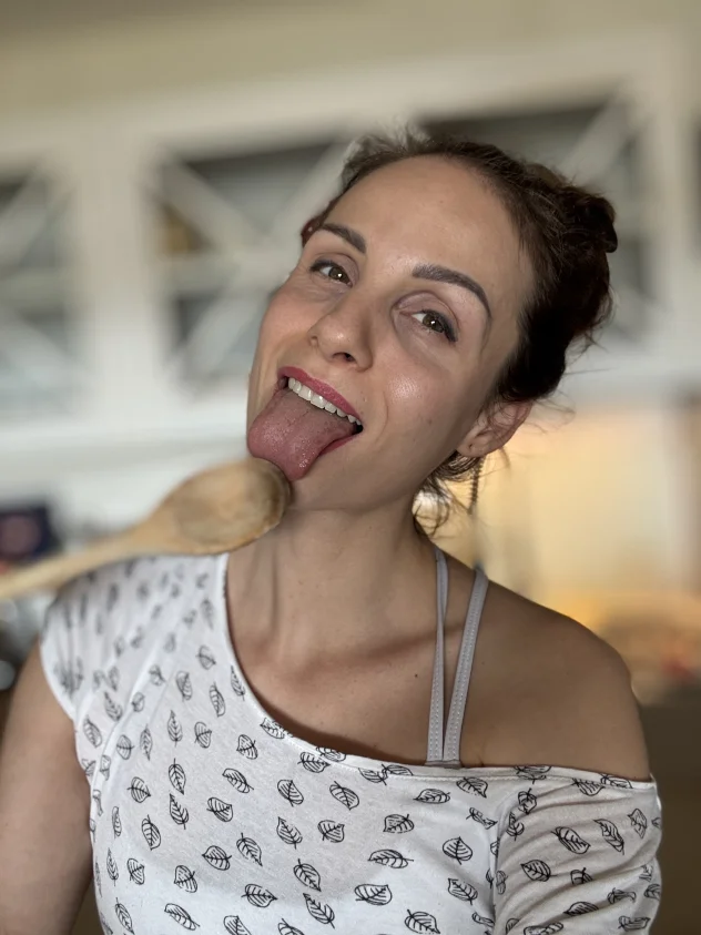 In the kitchen with a wooden spoon… I’m feeling really cheeky today 